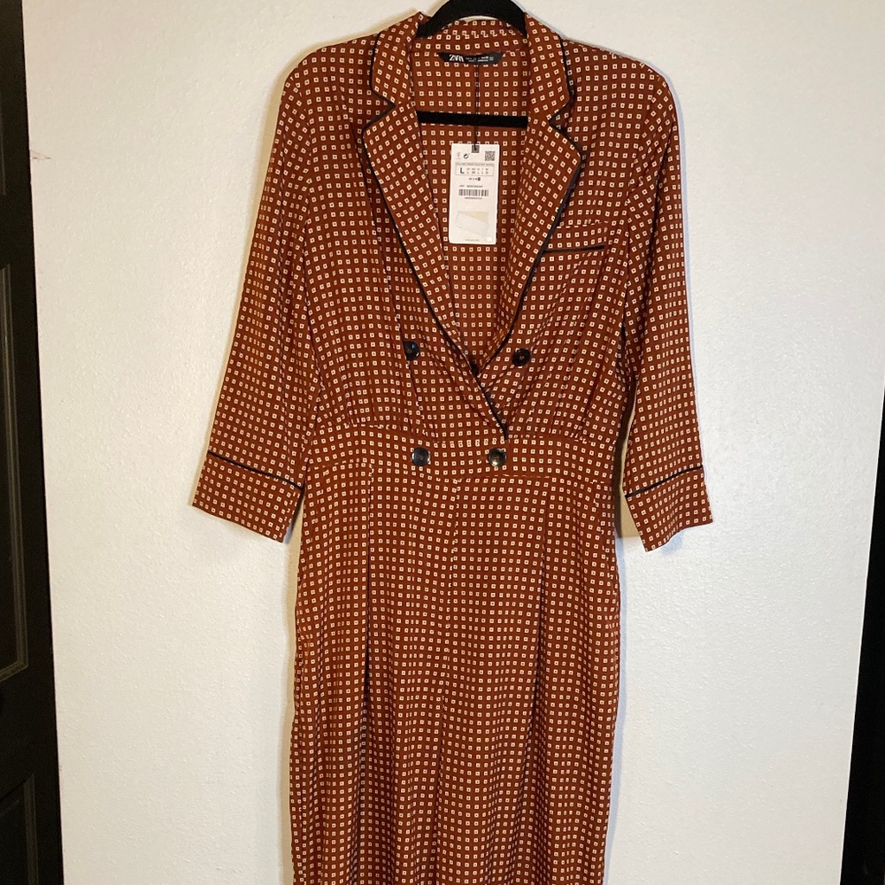 Zara Rust Brown Polka Dot Double-Breasted Jumpsuit